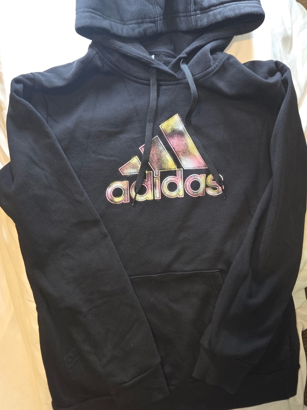 Adidas Womens Black Hoodie with Multicolor Logo